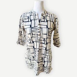 Utsa Linen Cotton Blend Lightweight Pattern Tunic Top. Shirt. XS.